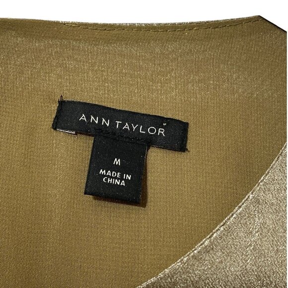 Ann Taylor Medium Gold Bronze Lame Top 3/4 Sleeves Womens Blouse Holiday - Picture 7 of 9